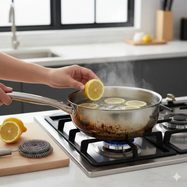 Cara Membersihkan Kerak Gosong di Panci (Foto: Gemini AI)