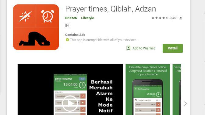 Aplikasi Jadwal Sholat - Prayer Times (Sumber: Google Play)