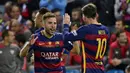 Jordi Alba (kiri) termasuk pemain andalan Barcelona, bersama Blaugrana Jordi Alba telah mencetak sembilan gol dan 198 kali penampilan.  (AFP/Pierre-Philippe Marcou)