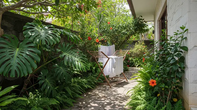 Area Samping Rumah Bergaya Taman Tropis