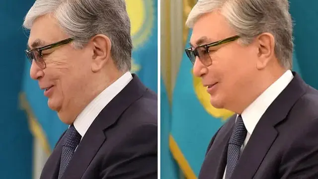 Foto Presiden Kazakhstan Kassym-Jomart Tokayev setelah diedit dengan filter.