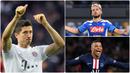 Kompetisi Liga Champions 2019/2020 saat ini tengah terhenti karena pandemi COVID-19, namun sejumlah pemain tercatat menjadi top scorer sementara kompetisi itu. Berikut daftar top scorer sementara kompetisi Liga Champions musim 2019/2020. (kolase foto AFP)