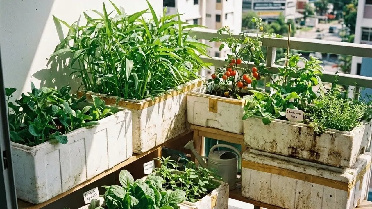 Kebun Sayur Mini di Balkon dengan Box Styrofoam