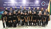 Para pemain Timnas Voli Indonesia pada upacara pelepasan untuk kejuaraan AVC Women's Volleyball Cup yang dilakukan di Padepokan Voli Jenderal Polisi Kunarto, Sentul, Selasa (2/6/2026).