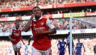 Striker Arsenal Gabriel Jesus merayakan gol ke gawang Leicester pada pekan kedua Liga Inggris 2022/2023 (AFP)