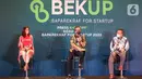 Plt. Deputi Bidang Ekonomi Digital dan Produk Kreatif Kemenparekraf Josua Simanjuntak (tengah) pada press kick off program BEKUP 2020, di Jakarta, Selasa (7/7/2020). Kemenparekraf, mengajak para startup pemula untuk bersama-sama memulihkan ekonomi kreatif. (Liputan6.com/Fery Pradolo)