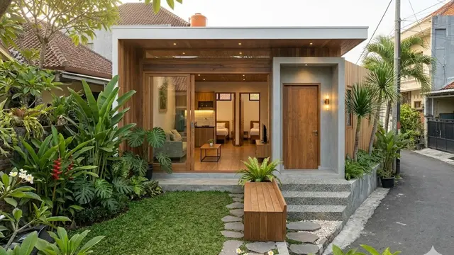 Rumah Tropical Scandinavian dengan Taman Hijau Minimalis