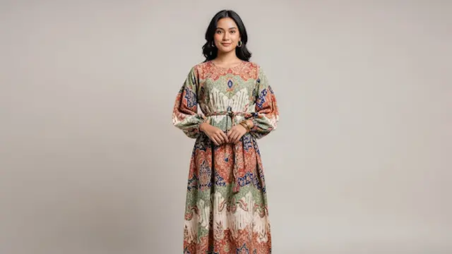 Dress Boho Batik Premium Lengan Balon Panjang
