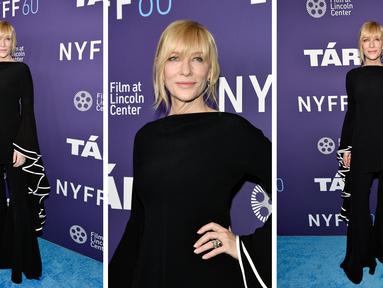 Foto kolase Cate Blanchett saat menghadiri pemutaran perdana film "Tár" selama Festival Film New York ke-60 di Alice Tully Hall di New York pada Senin, 3 Oktober 2022. (Photo by Evan Agostini/Invision/AP)