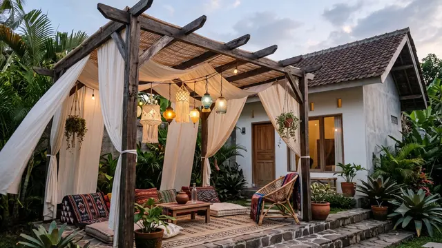 Inspirasi Pergola dengan Lampu Gantung