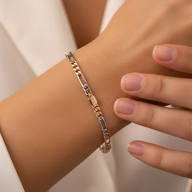 Gelang Emas Kombinasi Rose Gold dan Putih