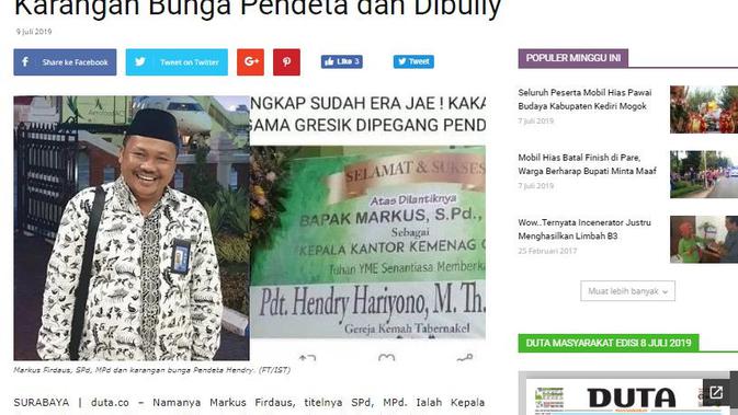 [Cek Fakta] Viral Nama Markus Pimpin Kanwil Kemenag Gresik