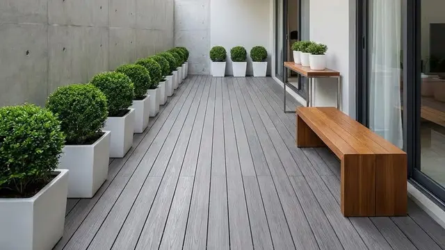 Model Teras Minimalis Modern dengan Tanaman Pot Monokrom