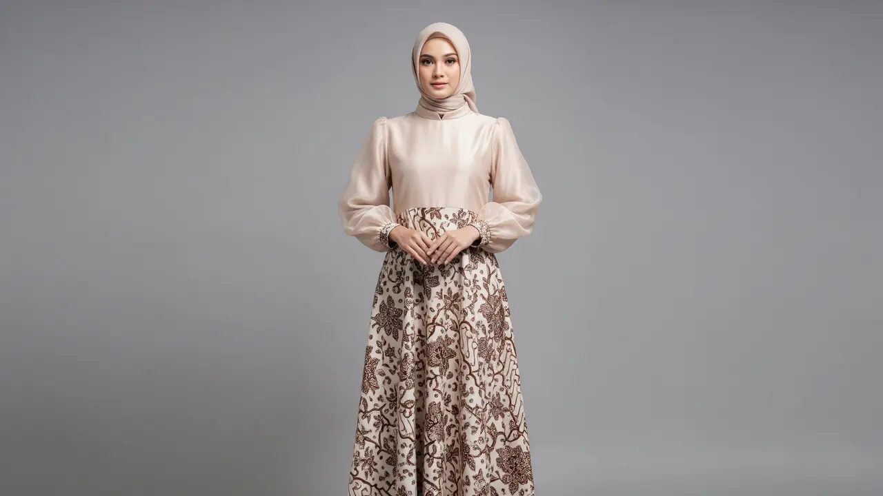 Inspirasi Gamis Batik Organza Lengan Balon Elegan