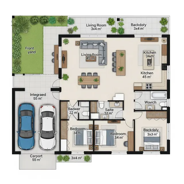 Inspirasi Desain Rumah Sederhana 3 Kamar Ukuran 8x10. Foto: Gemini