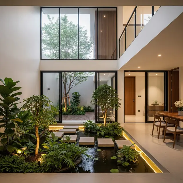 Rumah Kecil Tapi Luas dengan Taman Dalam Rumah dan Pohon Indoor