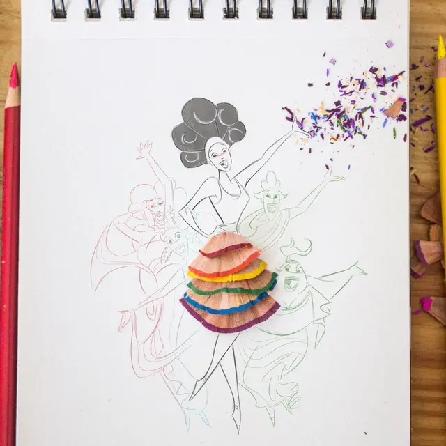 6 Kreasi Gabungkan Gambar Tangan dengan Bekas Rautan Pensil, Hasilnya Keren
