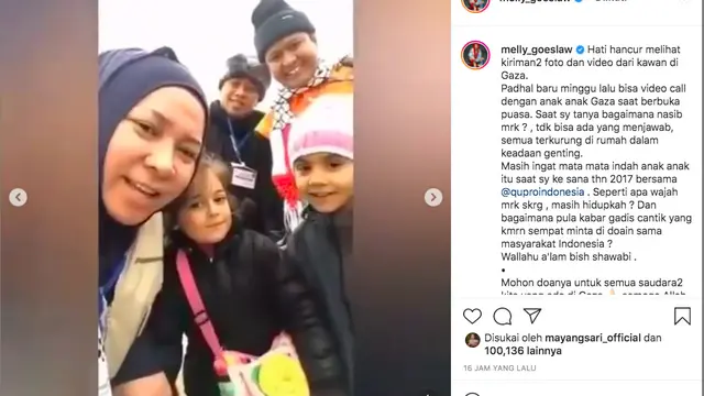 Palestina Kembali Mencekam, Melly Goeslaw Kenang Momen Saat Video Call dengan Anak-Anak di Gaza. (instagram.com/melly_goeslaw)