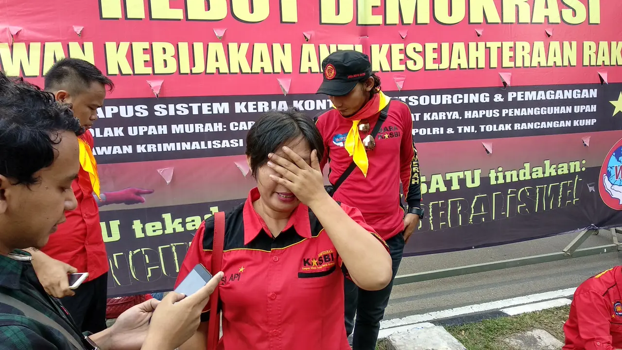 Buruh peringati May Day 2018 di Bundaran Hotel Indonesia. (Liputan6.com/Putu Merta)