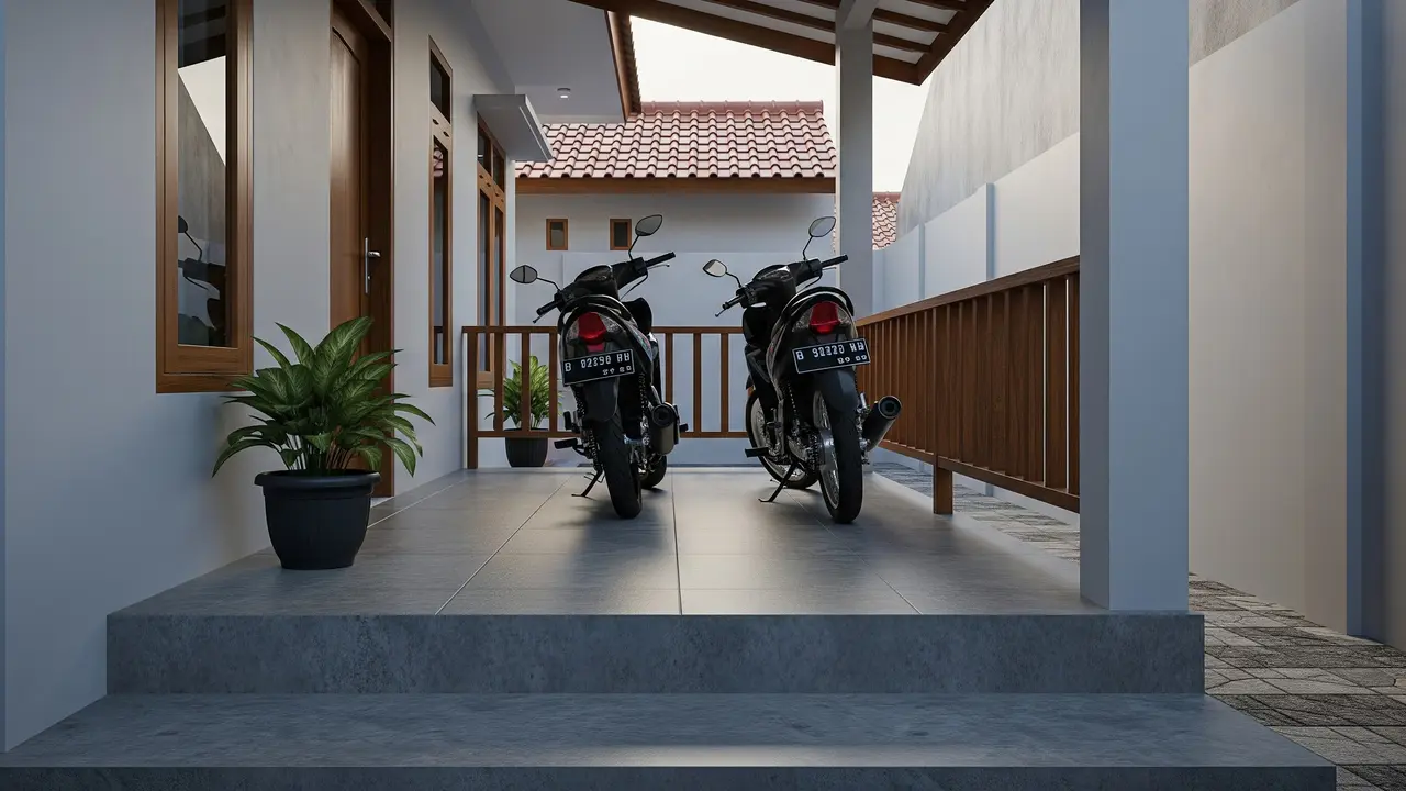 Desain Teras Rumah Sempit Tapi Tetap Muat 2 Motor