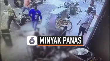 Bocah 5 tahun dan kakeknya alami luka bakar setelah sepeda motor yang ditumpangi menabrak kuali berisi minyak goreng panas. Insiden ini terjadi karena sang bocah menarik tuas gas motor.