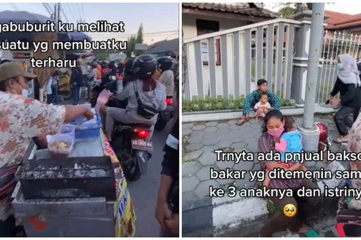 Penjual Bakso Bakar Ini Ditemani Istri dan Anak Saat Jualan, Bikin Tersentuh
