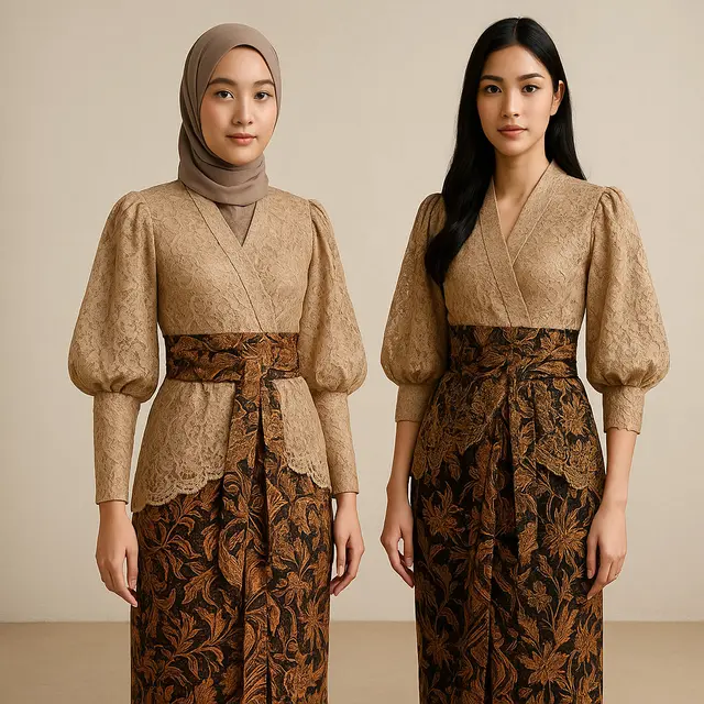 Model Dress Batik Brokat Kimono Lengan Puff 2025/Ilustrasi oleh AI