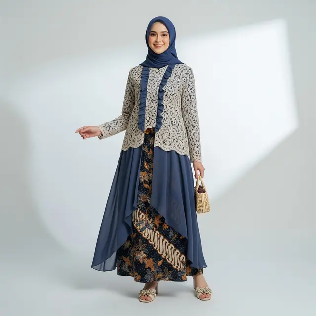 Model Gamis Batik Brokat Kombinasi Sifon