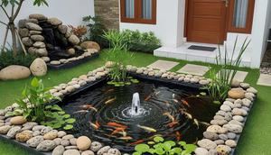 Rumah dengan Kolam Ikan Mini di Taman Depan. Foto: Gemini