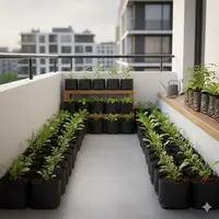 Balkon Kecil dan Minimalis Penuh dengan Sayuran di Polybag (Created by AI)