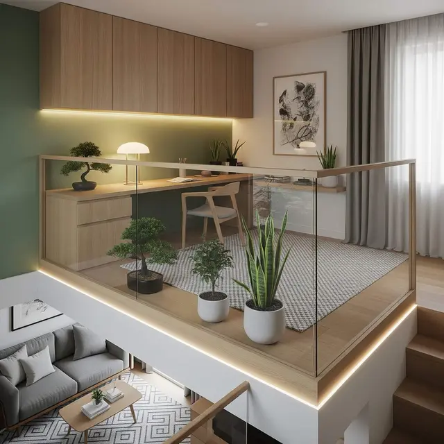 Desain Rumah Mezzanine Modern dengan Workspace Cozy di Atas