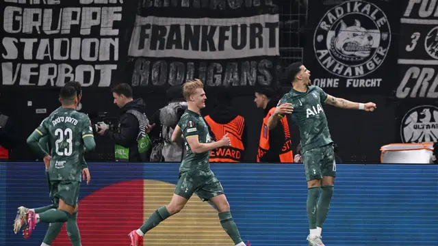 Selebrasi Tottenham Hotspur saat mengalahkan Frankfurt di Liga Europa 2024/2025