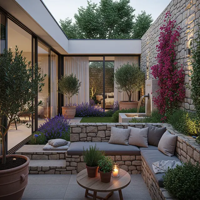 Taman Mediterania untuk Rumah Modern yang Elegan dan Menenangkan (AI Generated)
