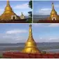 Pagoda Buddha, Thiri Yadana Pyilone Chantha roboh terseret banjir. (Dokumentasi Abbott U Pyinnya Linkkara/Straits Times)