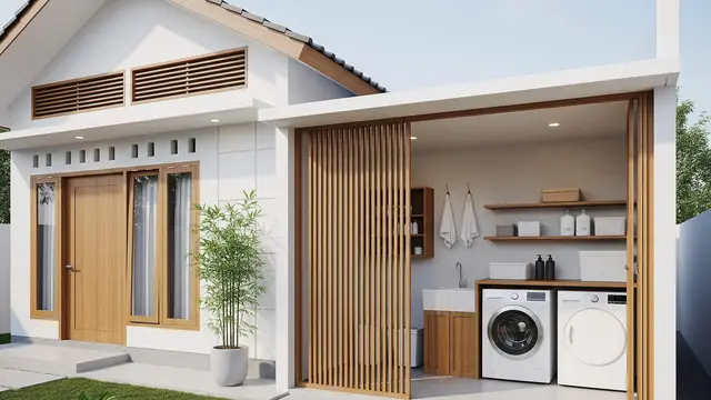 Contoh Rumah Sederhana 1 Lantai dengan Laundry Room Terbuka