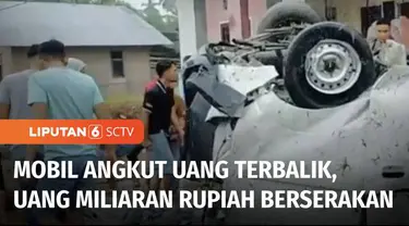 Sebuah mobil pengangkut uang milik bank mengalami kecelakaan, lalu terguling di Padang Pariaman, Sumatera Barat. Akibatnya uang kertas miliaran rupiah berserakan.