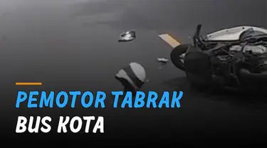 Terekam kamera CCTV, pemotor tabrak bus kota karena lewati marka jalur putus-putus arah berlawanan.