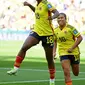 Penyerang Kolombia Linda Caicedo&nbsp;berselebrasi setelah mencetak gol kedua timnya selama pertandingan Grup H Piala Dunia Wanita 2023&nbsp;melawan Korea Selatan di Sydney Football Stadium, Sydney, Australia, Selasa, 25 Juli 2023. (FRANCK FIFE / AFP)