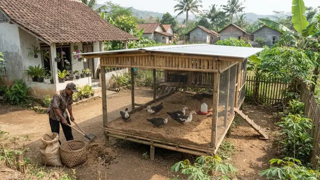 Model kandang entok yang mudah dibersihkan yang anti bau dan tidak ganggu tetangga model kandang dengan lantai kerikil