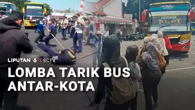 Bukan lomba balap bus yang bisa mengancam keselamatan pengguna jalan, tapi di lomba 17-an ini sopir, petugas Dishub, sampai penumpang bus kerjasama untuk lomba menarik bus antarkota antarprovinsi.