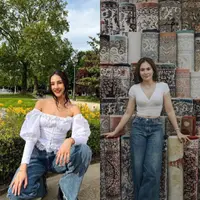 Anti boring, tiru gaya seleb kenakan baju putih dan celana jeans.