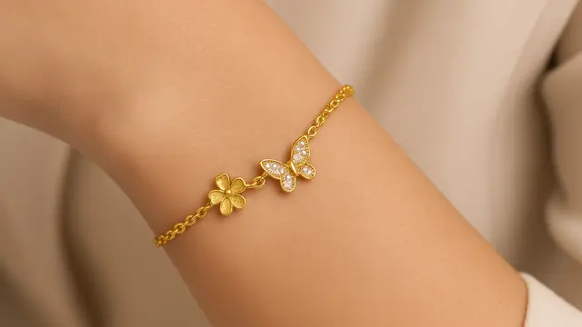 Model Gelang Emas 2 Gram 16 Karat Motif Bunga dan Kupu-Kupu/Ilustrasi AI