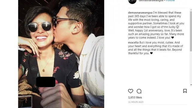 Momen go public Eva Celia dan Demas Narawangsa. (Instagram @demasnarawangsa)
