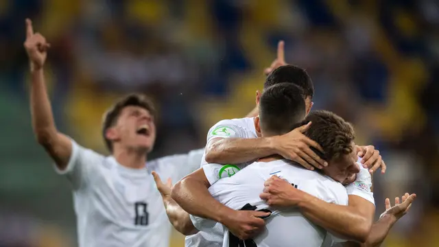 Selebrasi pemain timnas Israel di kejuaraan Eropa U-19