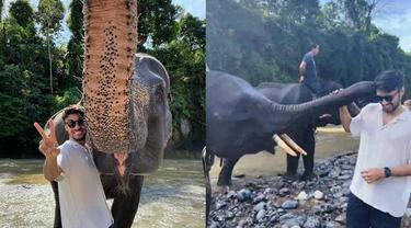 6 Momen Refal Hady saat di Tangkahan Ini Seru Main dengan Gajah