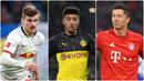 Persaingan memperebutkan gelar pencetak gol terbanyak atau top skor di kompetisi Bundesliga sangat ketat. Berikut daftar top skor sementara kompetisi Bundesliga 2019/2020. (kolase foto AFP)