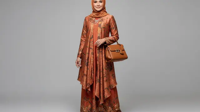 Gamis Batik Cap Sutra dengan Warna Earth Tone