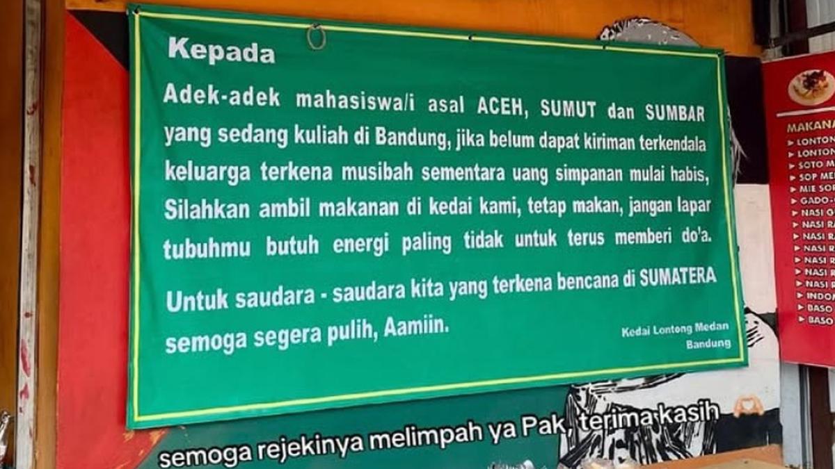 Kedai Lontong Medan di Bandung Gratiskan Makanan bagi Mahasiswa Rantau Asal 3 Provinsi Terdampak Banjir Sumatera