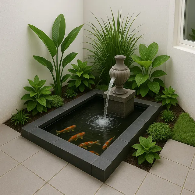 Desain Kolam Ikan dan Taman Minimalis di Area Sempit