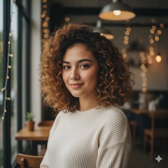 Model Rambut Sebahu Ikal Natural untuk Wajah Bulat